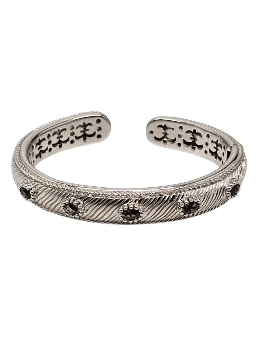 Judith Ripka Sterling Silver Smoky Stone Rope Hinged Bracelet #24100